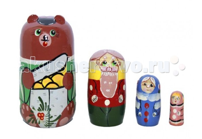 

Деревянная игрушка RNToys Матрешка Сказка Маша и Медведь 4 в 1, Матрешка Сказка Маша и Медведь 4 в 1