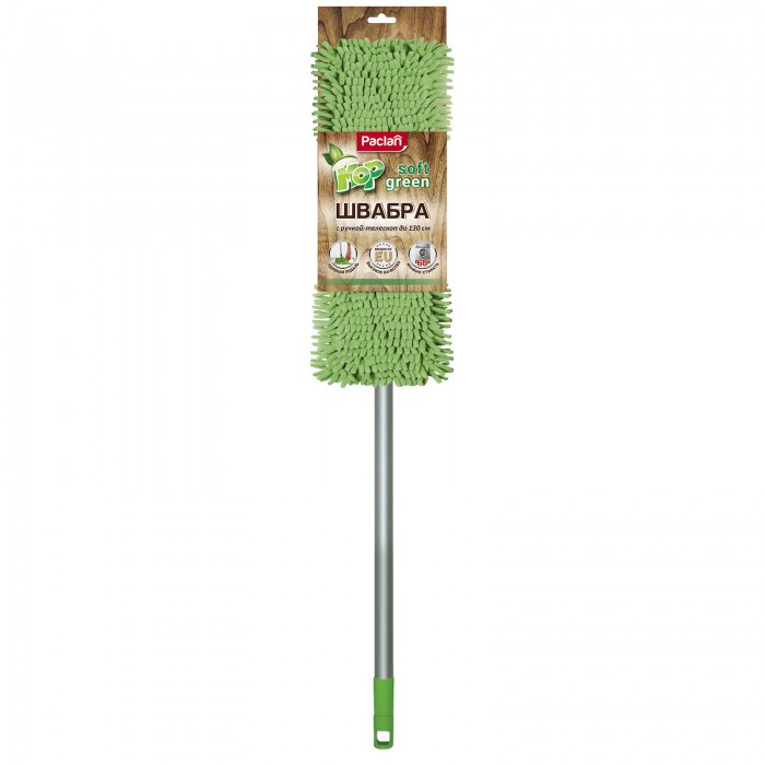 фото Paclan швабра green mop soft с плоской насадкой и телескопической ручкой