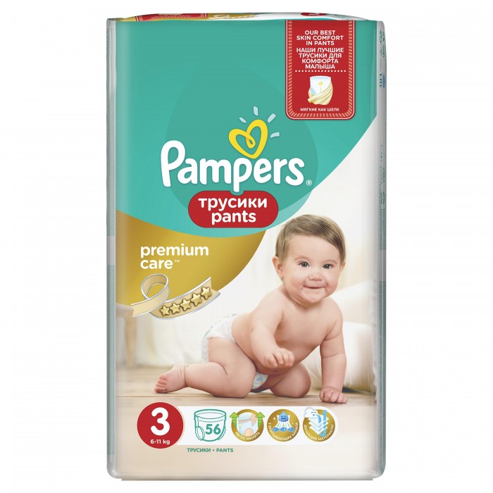 Pampers Подгузники-трусики Premium Care Pants Midi р.3 (6-11 кг) 56 шт. -  Акушерство.Ru