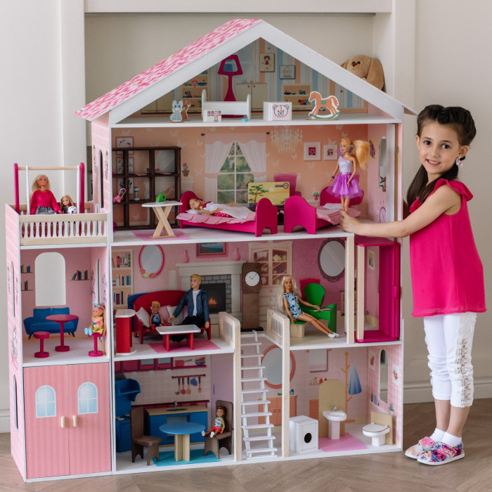 Paremo Деревянный кукольный домик Мечта с гаражом, качелями и мебелью (31 предмет) домик kidkraft для barbie кайли с мебелью 65869 ke