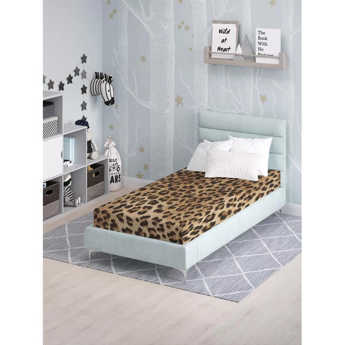 фото Ambesonne натяжная простыня на резинке на односпальную кровать леопардовое окружение 200х90 см