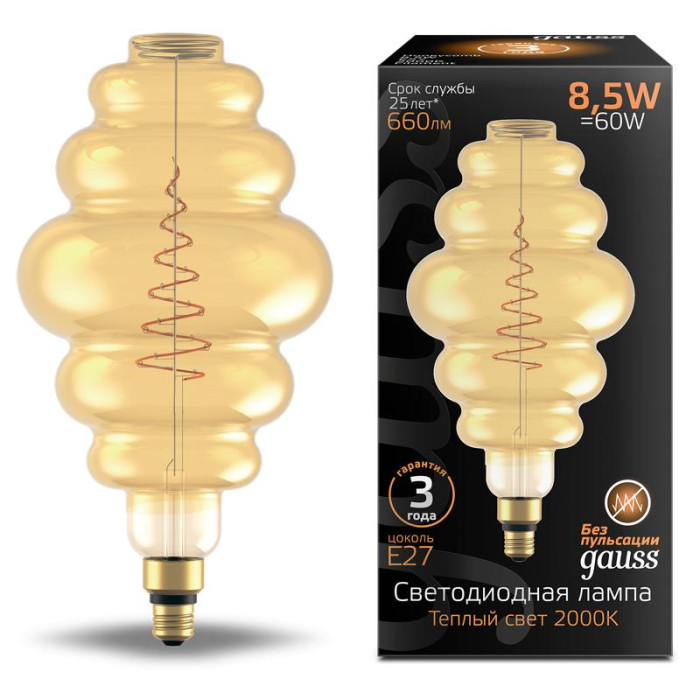 

Светильник Gauss Лампа Filament LED golden Е27 Honeycomb 8.5W 660lm 2000К, Лампа Filament LED golden Е27 Honeycomb 8.5W 660lm 2000К
