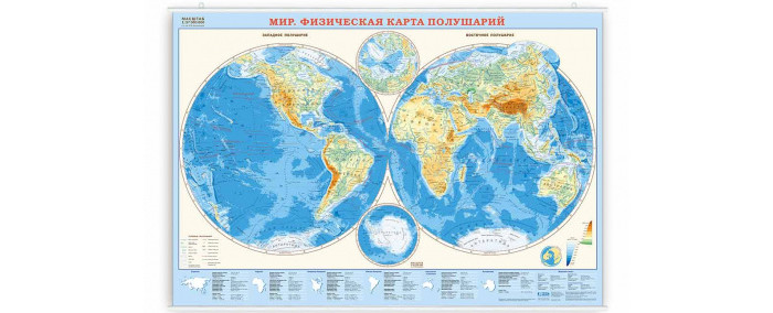 Геодом Карта настенная на рейках Мир Физическая карта полушарий 101х69 см