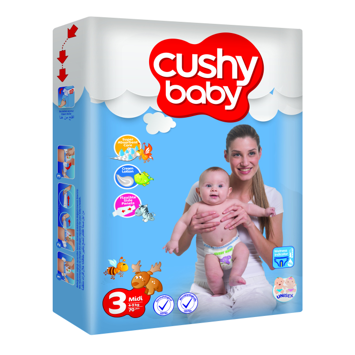 Cushy Baby Детские подгузники для новорожденных р.3 (4-9 кг) 70 шт ...