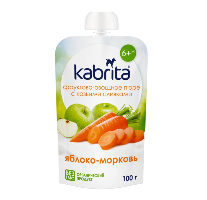  Kabrita Фруктово-овощное пюре с козьими сливками Яблоко-морковь с 6 мес. 100 г