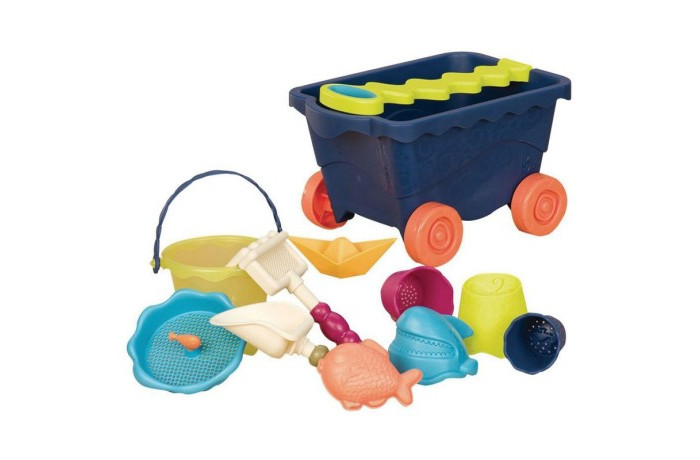 Игрушки в песочницу Battat B.Summer Тележка с игровым набором для песка синий цена и фото