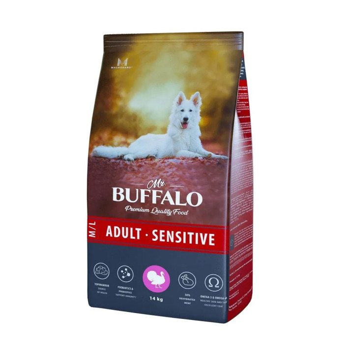 Mr.Buffalo Сухой корм Adult M/L Sensitive для собак средних и крупных пород с индейкой 14 кг