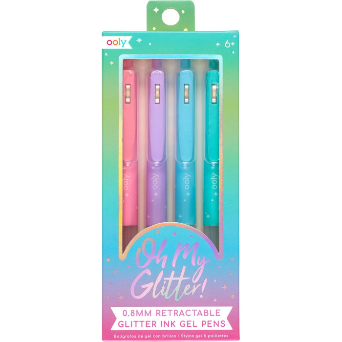 цена Ручки Ooly Набор автоматических цветных гелевых ручек с блестками 4 цвета