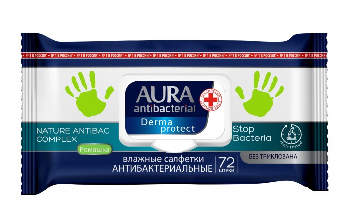  Aura Влажные салфетки антибактериальные 72 шт.