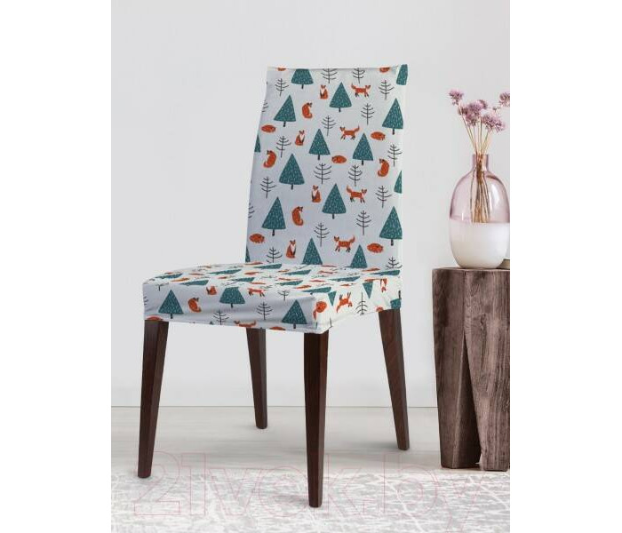 JoyArty Декоративный чехол на стул Лисицы в лесу со спинкой велюровый