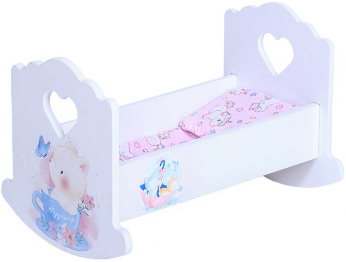 Кроватка для куклы PeMa Kids люлька Котёнок с постельным бельём 30 см шезлонг качалка детский play kid для новорожденных детская люлька кресло качалка