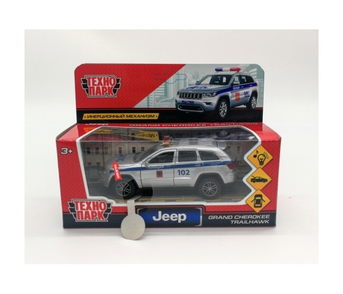 Технопарк Машина свет-звук Jeep Grand Cherokee полиция 12 см автомобиль инерционный полиция свет звук в коробке 79664