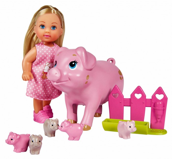 Куклы и одежда для кукол Simba Кукла Еви со свинкой и поросятами 12 см кукла еви в супермаркете 12см