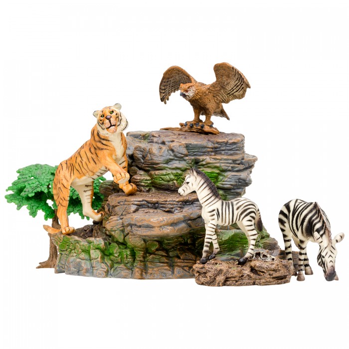 Игровые фигурки Masai Mara Набор фигурок Мир диких животных (тигр, 2 зебры, филин, аксессуары)
