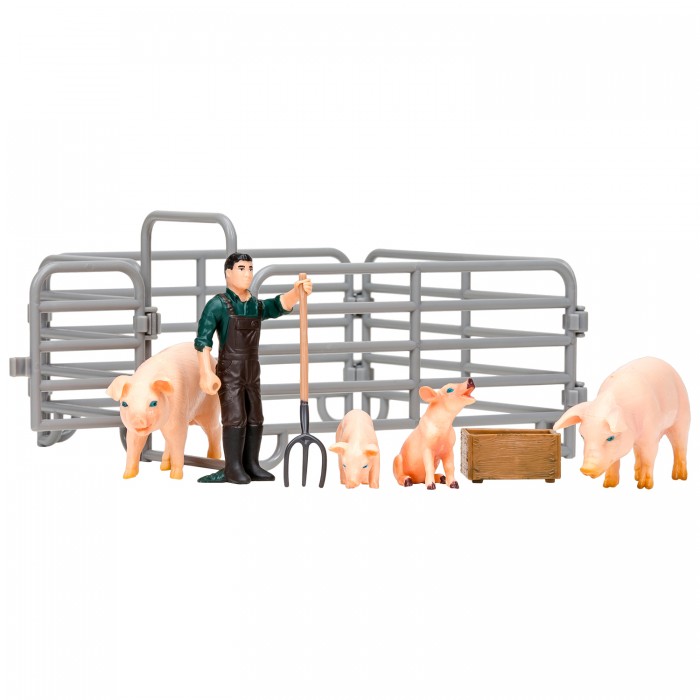 набор фермер 8 предметов Игровые фигурки Masai Mara Игрушки фигурки На ферме (фермер, семья свиней, ограждение-загон, инвентарь)