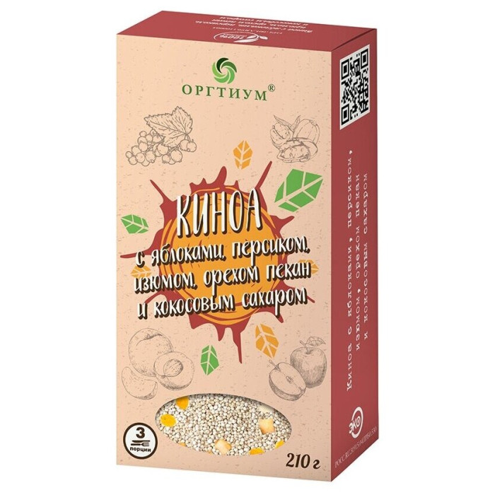 Оргтиум Киноа с яблоками, персиком, изюмом, орехом пекан и кокосовым сахаром 210 г