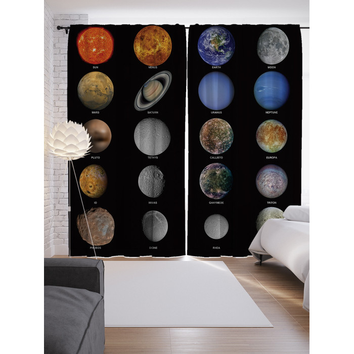 JoyArty Шторы с фотопечатью Мечты о далёких планетах из сатена 290х265 см