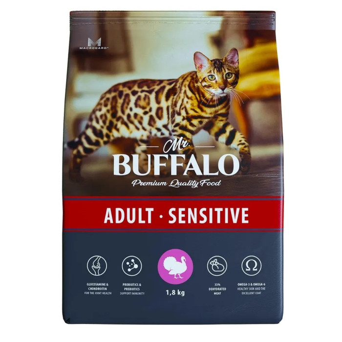 Mr.Buffalo Сухой корм Adult Sensitive для кошек с индейкой 1,8 кг B108 - фото 1
