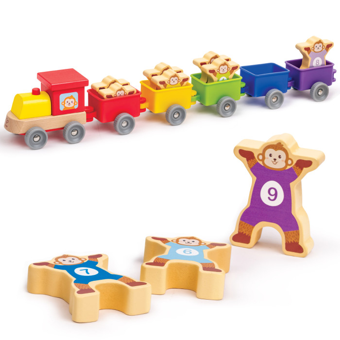 Деревянная игрушка Hape Детский игровой железнодорожный поезд с цифрами (11 элементов) E1075_HP Детский игровой железнодорожный поезд с цифрами (11 элементов) - фото 1