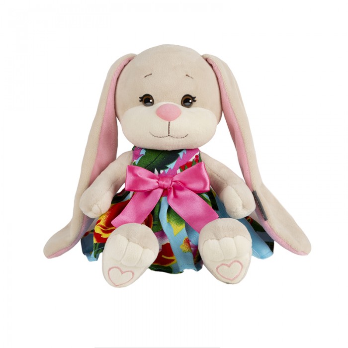 Мягкая игрушка Jack&Lin Зайка в летнем платьице с розовым бантом 20 см
