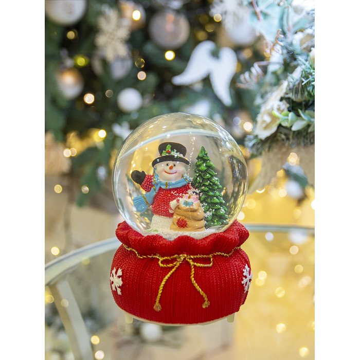  Лючия Фигурка декоративная Снежный шар Снеговик c RGB подсветкой и мелодией