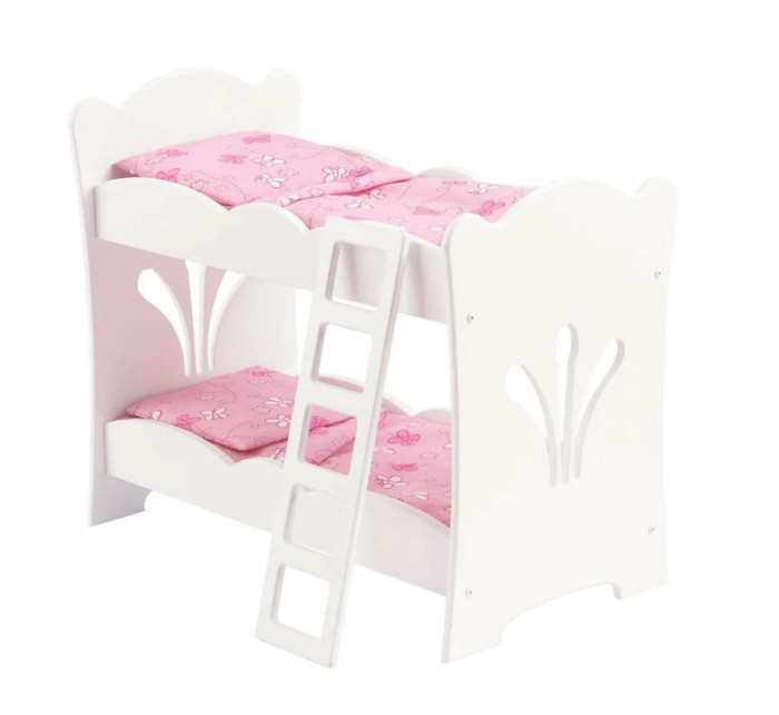 Кроватка для куклы KidKraft двухэтажная с бельем кукольная кроватка огонек с постельным бельем розовая