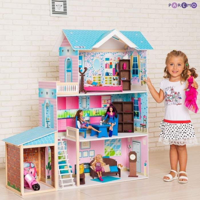 Paremo Деревянный кукольный домик Беатрис Гранд с мебелью и гаражом (11 предметов)
