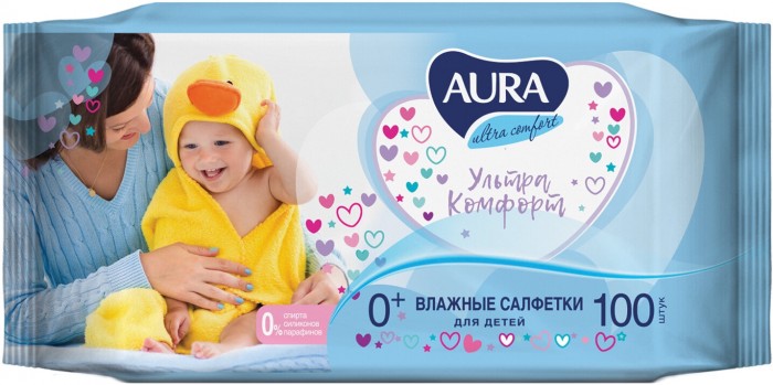  Aura Влажные салфетки для детей Ultra Comfort 100 шт.