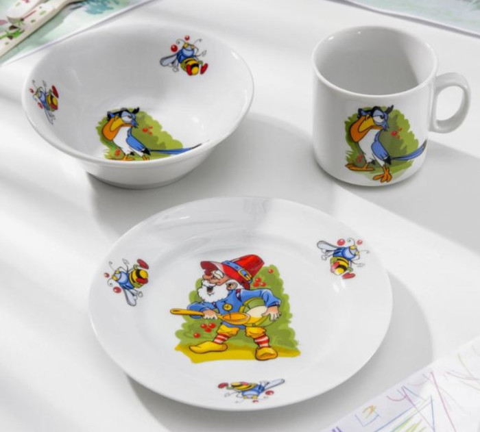 фото Добрушский фарфоровый завод набор посуды лесовичок лиза (3 предмета)