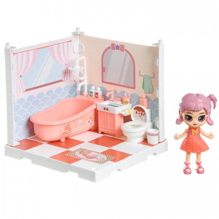 Кукольные домики и мебель Bondibon Игровой набор Кукольный уголок Ванная и куколка Oly