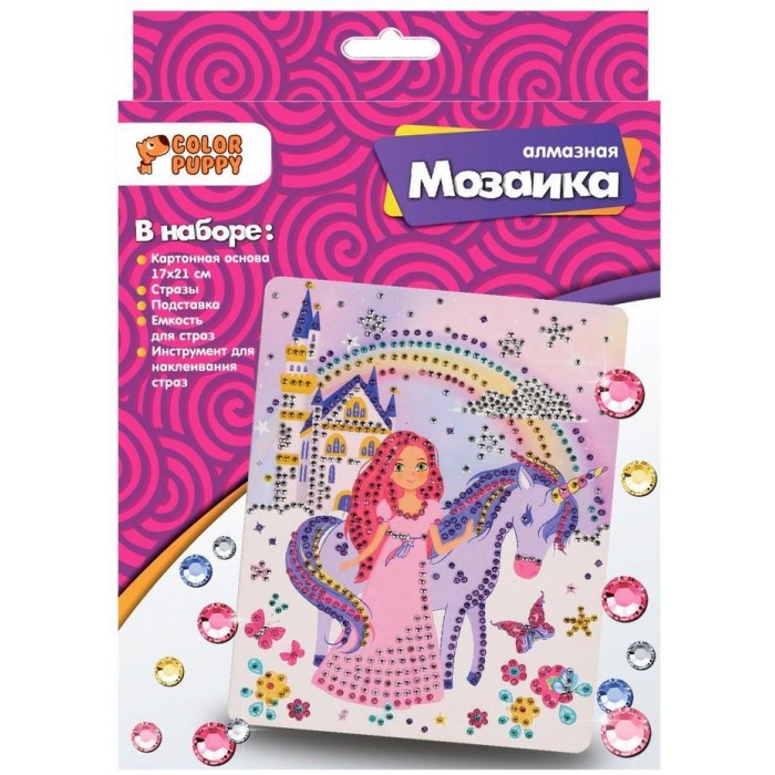 Color Puppy Алмазная мозаика Принцесса с единорогом