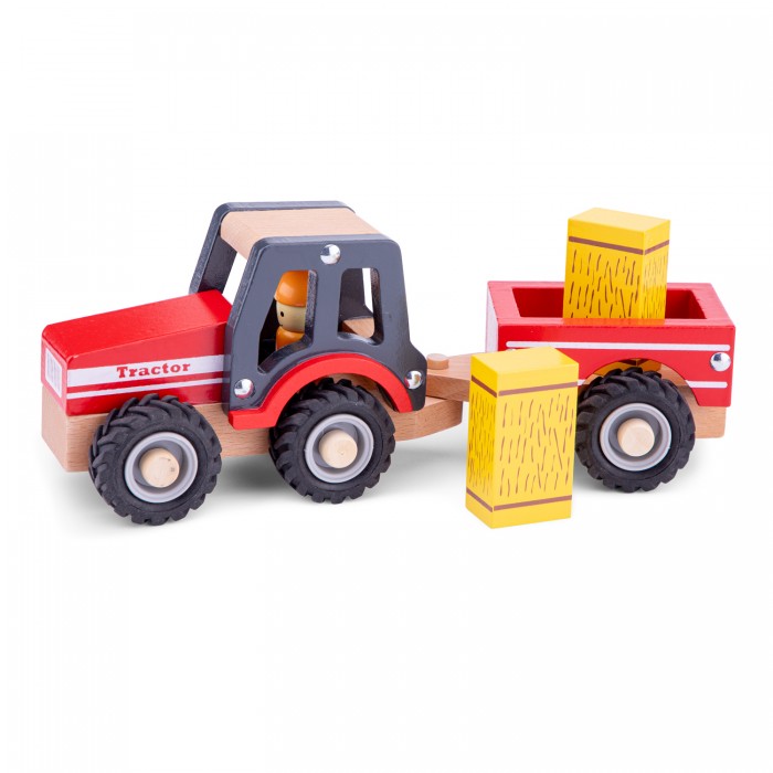 Деревянная игрушка New Cassic Toys Трактор с прицепом сено