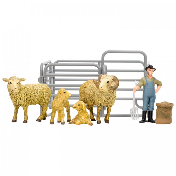 Игровые фигурки Masai Mara Игрушки фигурки На ферме (фермер, семья овец, ограждение-загон, инвентарь)