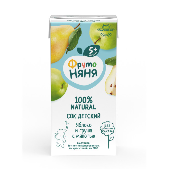 ФрутоНяня Сок из яблок и груш с мякотью с 5 мес., 200 мл (тетра пак ...
