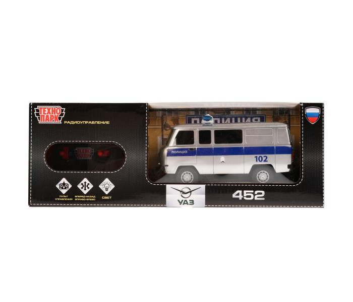Технопарк Машина радиоуправляемая UAZ 452 Полиция технопарк машина радиоуправляемая амн впк 233114 тигр полиция