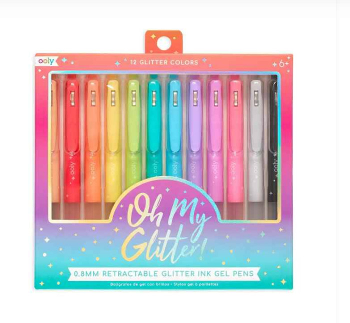 цена Ручки Ooly Набор автоматических цветных гелевых ручек с блестками 12 цветов