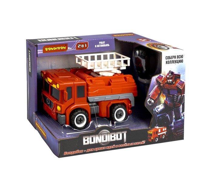 цена Машины Bondibon Трансформер-конструктор с отвёрткой Bondibot 2 в 1 Робот-пожарная машина автовышка