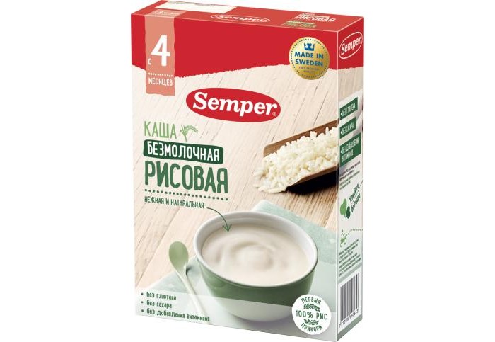 Безмолочная рисовая каша с 4 мес. 180 г Semper — купить в Москве в ...
