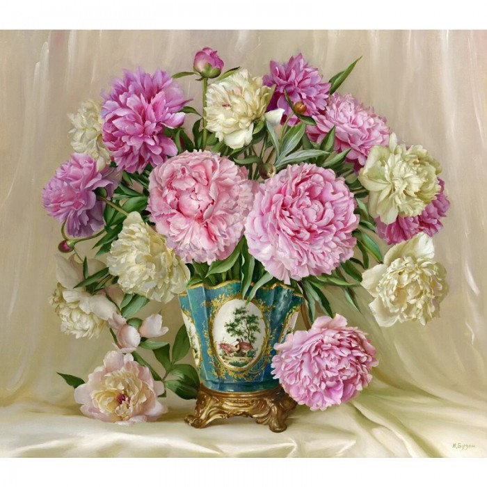 Molly Картина мозаикой Бузин розовые и белые пионы 40х50 см