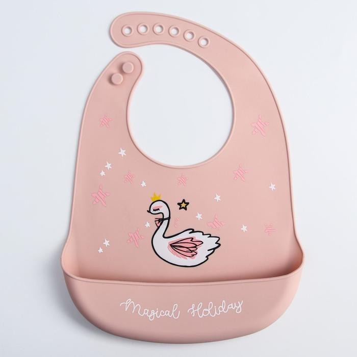 Нагрудник Mum&Baby силиконовый на кнопках с карманом Лебедь