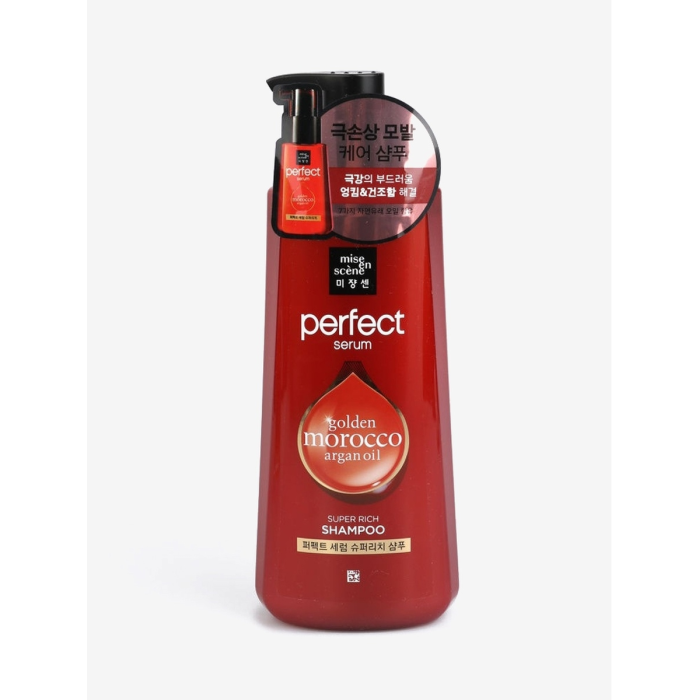 Косметика для мамы, Mise en scene Шампунь для поврежденных волос Perfect Serum Shampoo Super Rich Morocco Argan Oil 680 мл  - купить