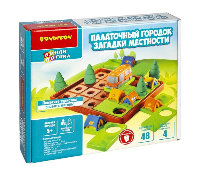 Bondibon Настольная логическая игра-головоломка БондиЛогика Палаточный городок Загадки местности загадки