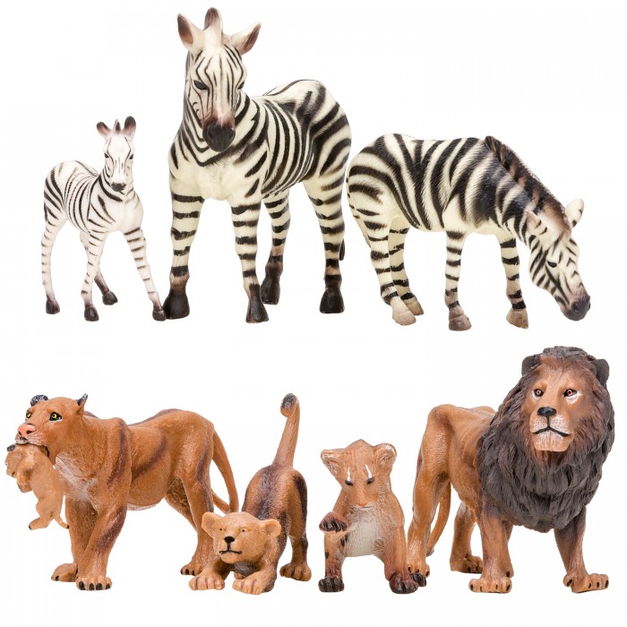 Masai Mara Набор фигурок Мир диких животных Семьи львов и семья зебр (7 предметов) африка рассказы о диких животных