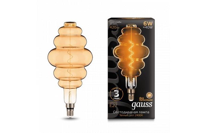 

Светильник Gauss Лампа Vintage Filament Flexible LED BD200 6W E27 2400K, Лампа Vintage Filament Flexible LED BD200 6W E27 2400K