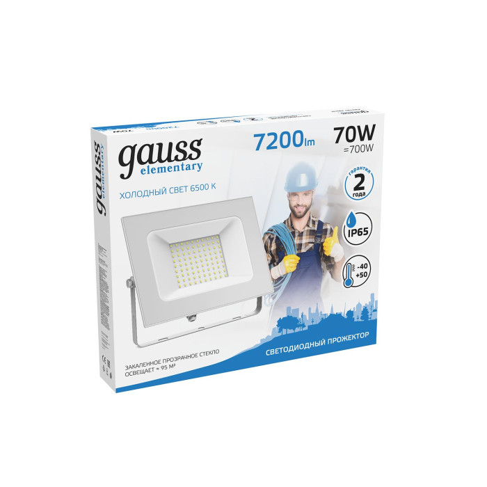 

Светильник Gauss Прожектор LEDElementary 70W 7200lm 6500K 175-265V IP65, Прожектор LEDElementary 70W 7200lm 6500K 175-265V IP65