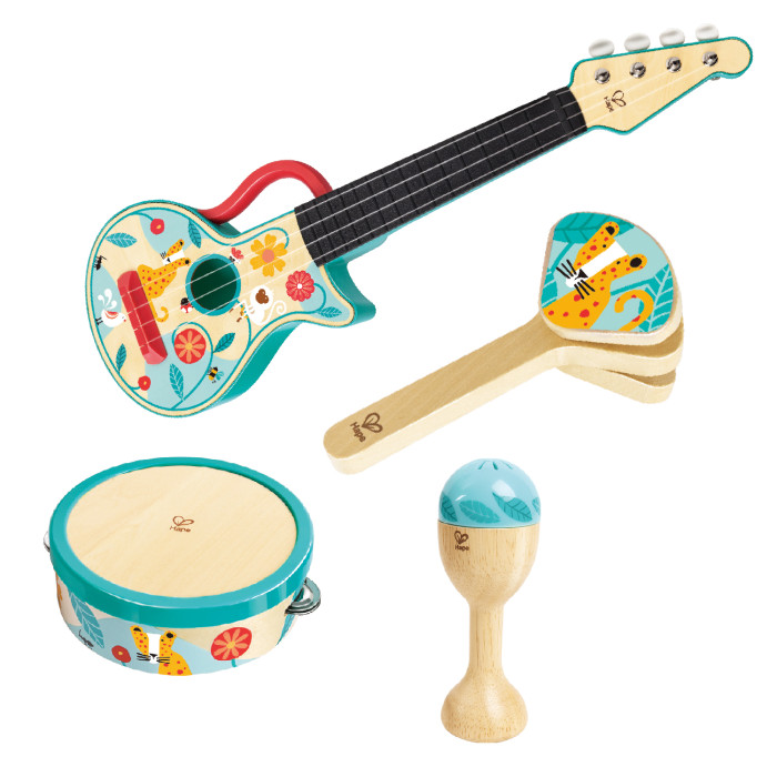 Деревянная игрушка Hape Детский игровой набор музыкальных инструментов 4 в 1 деревянная игрушка hape набор животные e3455a