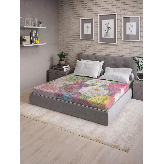 фото Ambesonne натяжная простыня на двуспальную кровать цветочная картина 200х160 см