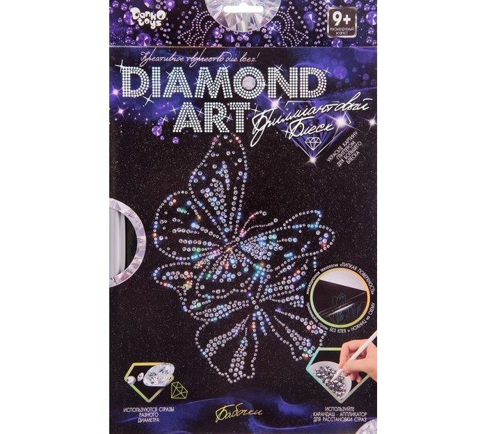 Danko Toys Алмазная аппликация Diamond Art Бабочки с рамкой и глиттерными блестками карандаш diamond