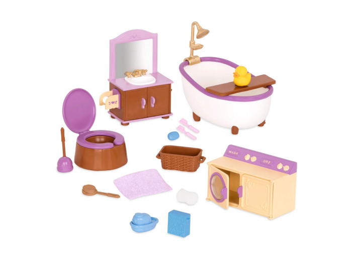 Кукольные домики и мебель Li'l Woodzeez Набор мебели игровой Ванная комната набор с кошечкой ванная комната