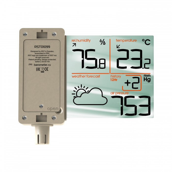 RST Оконный термометр-гигрометр с инверсивным зеркальным дисплеем 01088